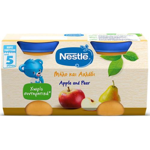 Nestle Apple & Pear Fruit Meal 5m+ Φρουτογεύμα με Μήλο & Αχλάδι Μετά τον 5ο Μήνα Χωρίς Συντηρητικά 2x125g